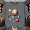Men Solar System Planet Print T-Shirt Soft StretchCasual Round Neck Tee Breathable Summer Vibrant Space Design