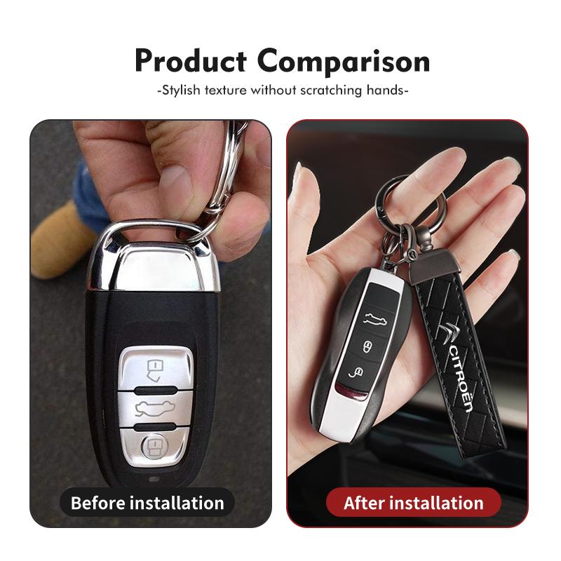 Car Keyring Leather Plaid Keychain Buckle Key Ring Chain Holder For Citroen C4 C3 C5 C1 C2 C6 C4L DS3 DS4 Berlingo Picasso WR3