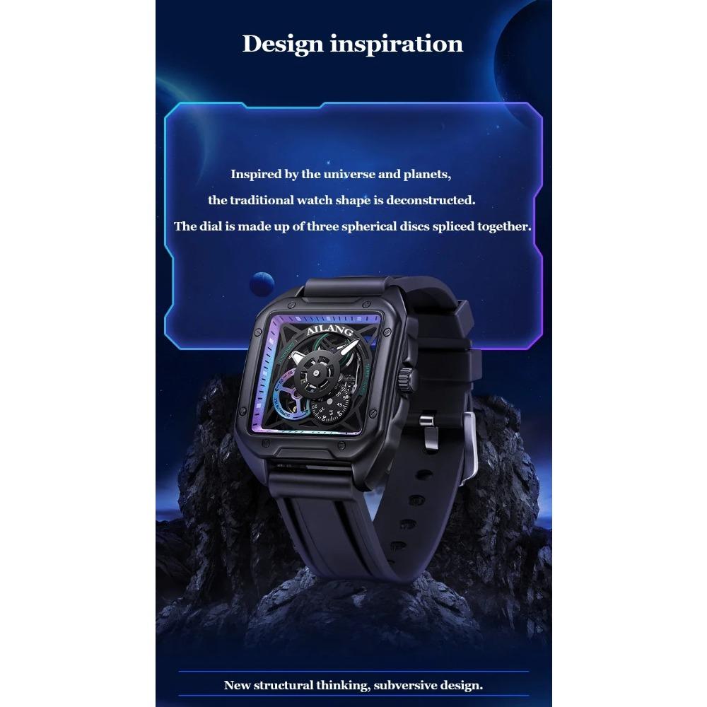 AILANG Herren Skelett Automatische Mechanische Uhr Leuchtend Wasserdicht Quadratisch Großes Zifferblatt Mode Herrenuhr 41mm Zifferblatt