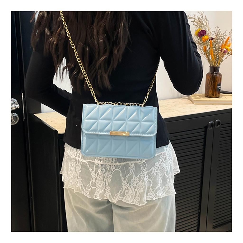 Simple Texture Indentation Diamond Lattice Embroidery Line Women's Single Shoulder Crossbody Handbag Small Square Bag