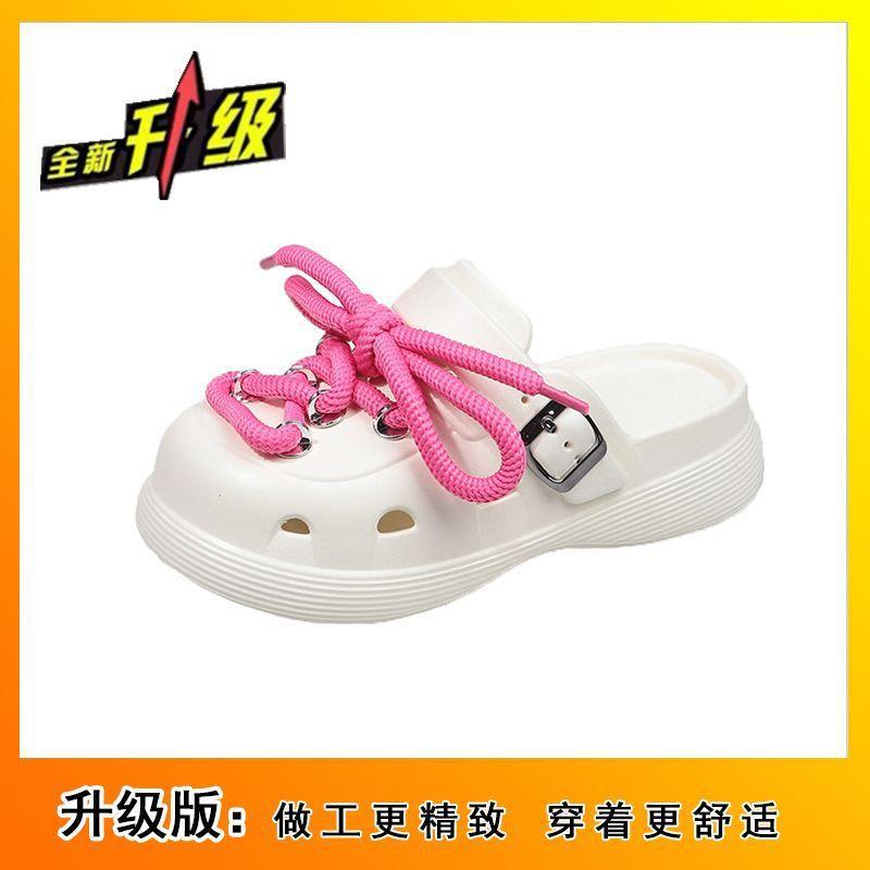 Fashion versatile muffin thick bottom stepping on shit bag head slippers summer and autumn outer wear belt buckle hole shoes