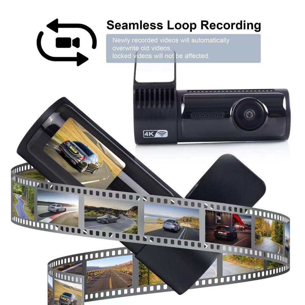 4K ultra-clear car DVR supports WIFI GPS 4K front camera and 1080P rear camera dual-lens night vision video recorder black box.