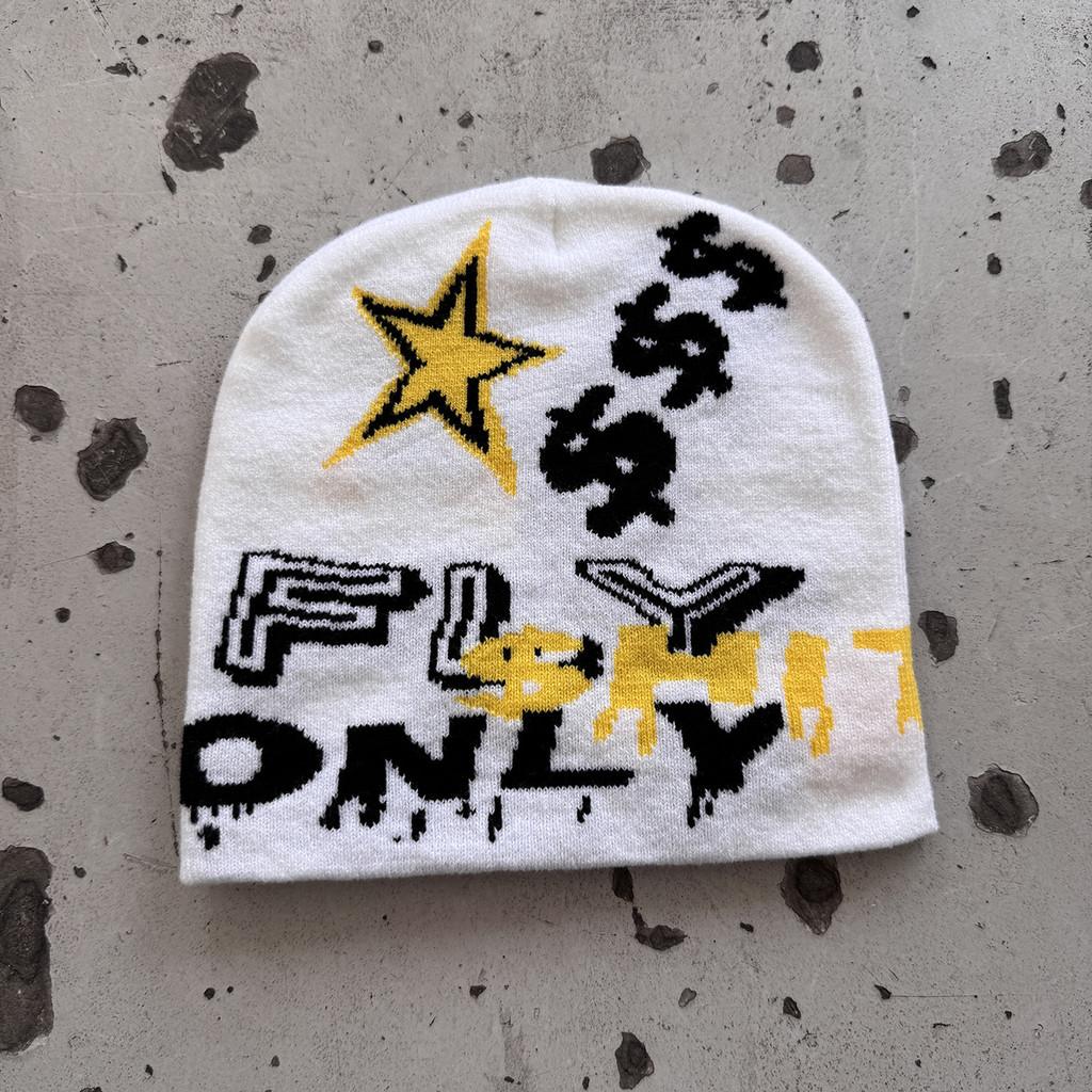 Fashion Knit Hat With Star And Letter Embroidery Design For Seasons Cold