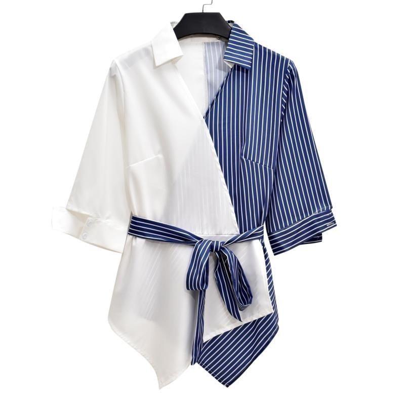 

Модный летний комплект-двойка для женщин больших размеров: Рубашка с эффектом многослойности и облегающие брюки L