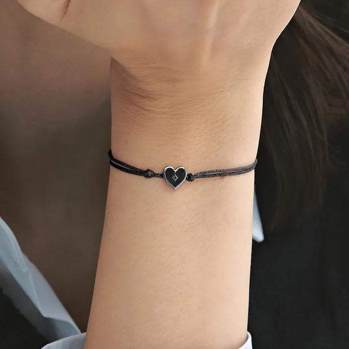 Heart Spade Enamel String Bracelet (Black) BH6B36641WB210