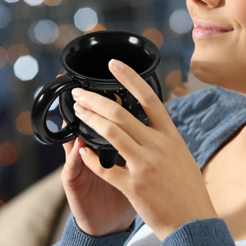 Kubek Kociołek 350ml Czarny Ceramiczny Kubek Wiedźmy, Uroczy Kubek z Motywem Eliksiru Czarodziejki, Idealny na Święta Bożego Narodzenia, Święto Dziękczynienia, Imprezę