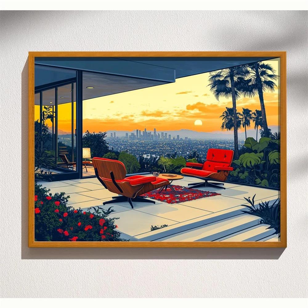 Mid Century Palm Springs House Prints Modern Cubist Abstract Architecture Art Print Poster Retro Wall Art Canvas Painting Decor