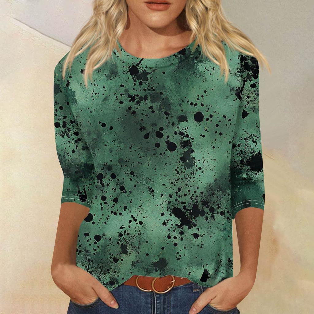 Women's Fashion Casual Seven Sleeve Printed Round Neck T-Shirt Top