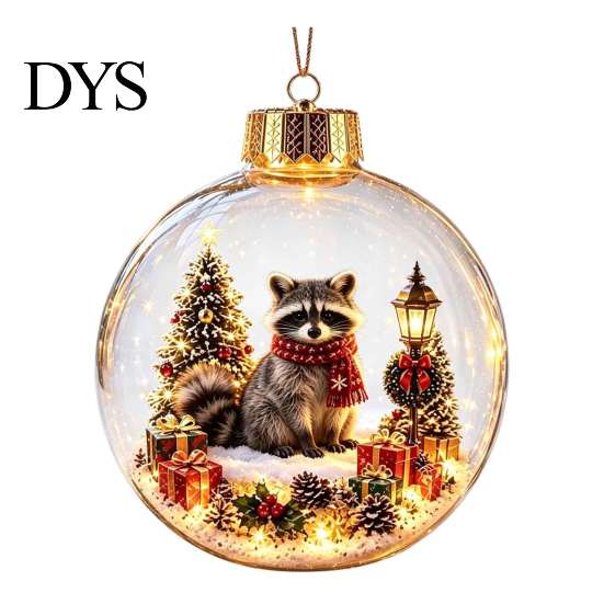 Transparent Holiday Bulbs 3D Christmas Animal Faux Crystal Ball Ornament, Lighted Acrylic Hanging Decor with Hedgehog Penguin Panda, LED Tree Pendant,