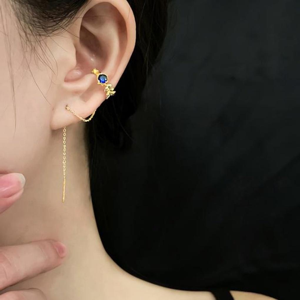 Women's Daily Blue Bead Leaf Ear Cuff Earrings