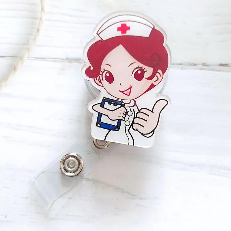 1pc Marble Nurse Doctor Badge Reel Retractable ID Badge Holder Key Ring ID Name Card Office Supplies Porta Credencial