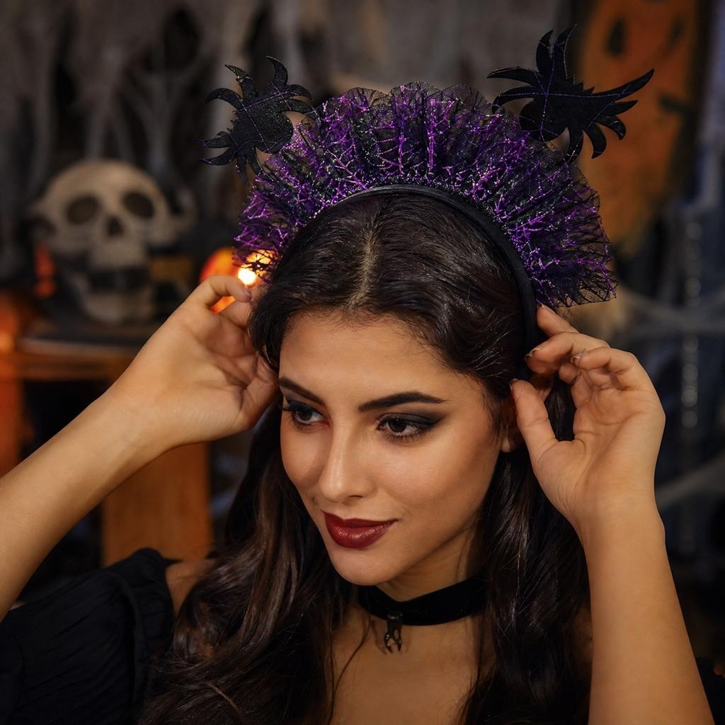Halloween Mesh Headband Dark Gothic Headwrap for Party Costume Birthday Celebrations