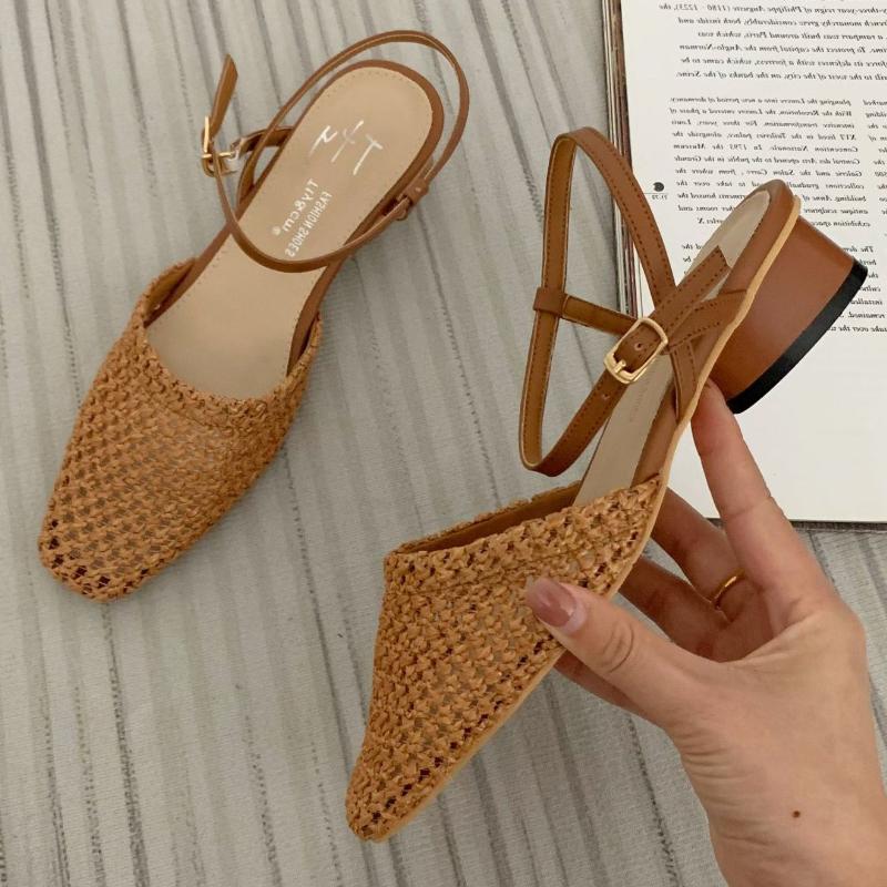 Fashion Fashion Back Strap Buckle Wedge Sandals Woman Retro Mesh Hollowed Women Sandals Comfortable Breathable Non-slip Slide Sandals
