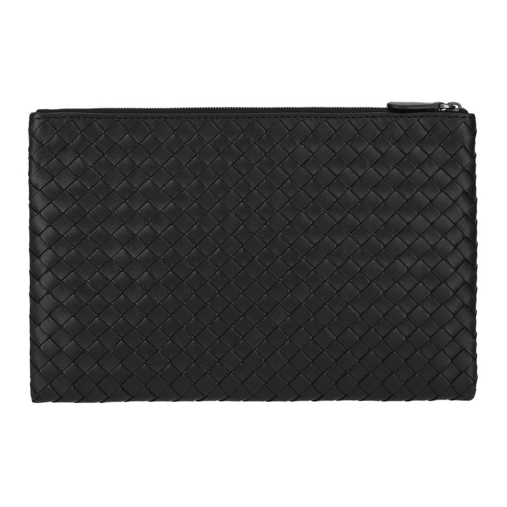 Bottega Veneta Intrecciato Woven Zip Leather Clutch Medium Women clutch Black 522429V3UN11275