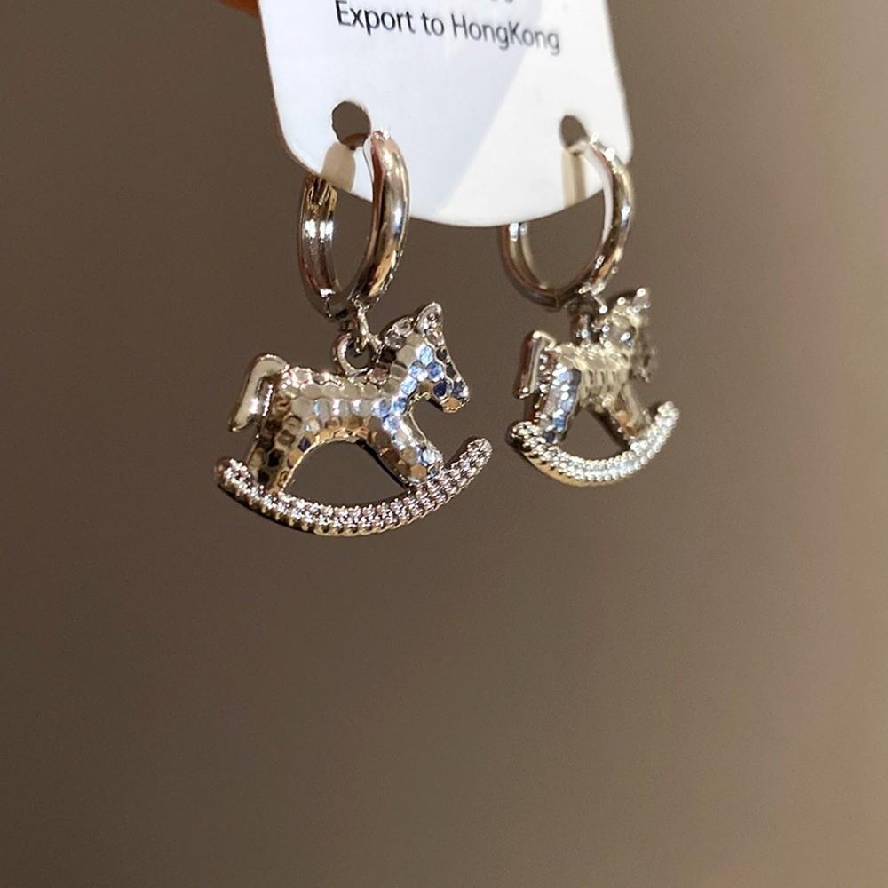 Chinese Horse New Year Cartoon Pony Earrings Rocking Pony Drop Earrings Zodiac Horse Earrings  Lady