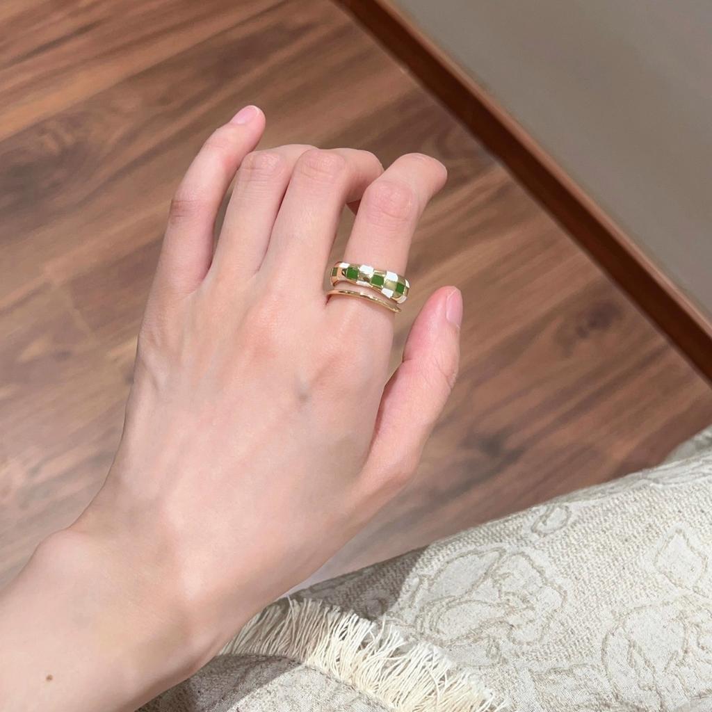 Design Green Enamel Bamboo Pearl Ring Women's Unique Foreign Style Ring Open Index Finger Ring