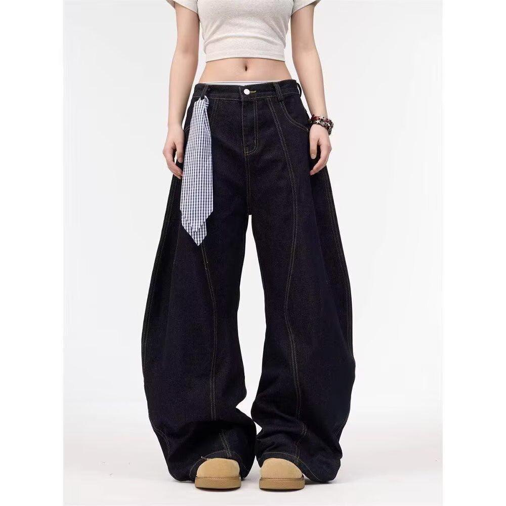Damen Jeans 2025 Herbst/Winter Retro Locker Weites Bein mit Taschen Design