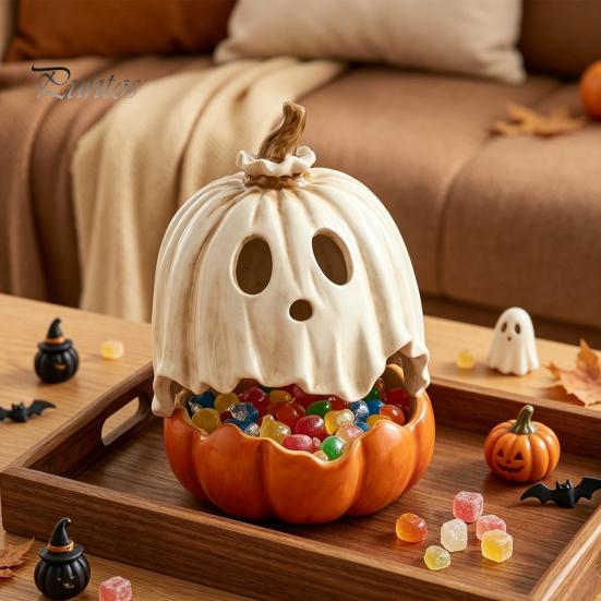 Ornamenti Spettrali Luminosi Decorazione Zucca Fantasma Illuminata di Halloween, Lampada Vintage Staccabile con Statua Spaventosa Candela LED per Tavolino da Cucina Mensola