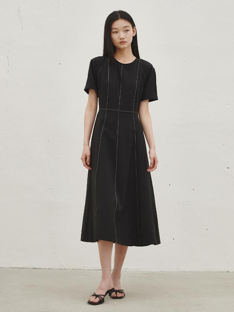 Nub Stitch Flare Dress - Black