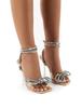 Fashion Comemore 2025 Rhinestone Bowknot Women Sandals Transparent High Heels Summer Sexy Square Toe Ankle Buckle Strap Shoes Stiletto