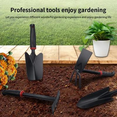 Gardening Spade Five-tooth Harrow Large Shovel and Small Shovel Dual-purpose Hoe Gardening Tools with Black Rubber Handle for Daily Use