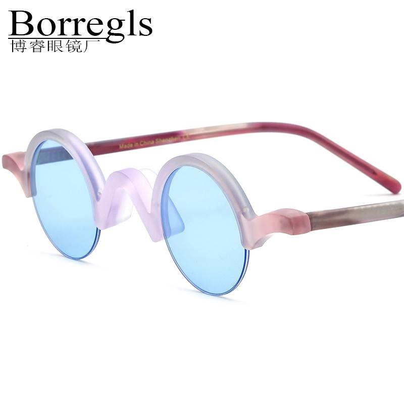 Borregls Matte Acetate Polarized Sunglasses Men Brand Designer Retro Vintage Small Round Sun Glasses Women Mirrored Shades 19281 Acetate
