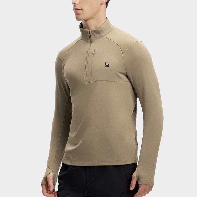 Fila Solid Color Stand Collar Pullover Knit Long Sleeve Regular T-Shirt Men Tops Malt-Ball A11M417201F-BN