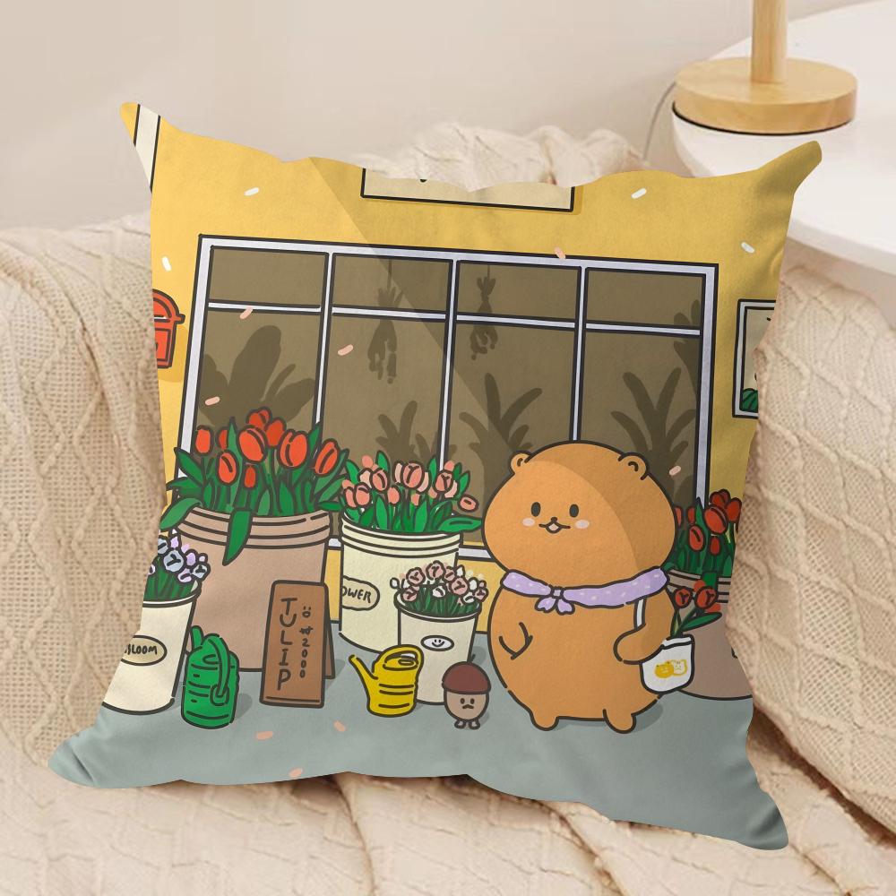 Cute Bear Cushion Cover Soft Plush Fabric DoubleSided Printed Sofa Cushion Cover for All Seasons Home Decor Gift