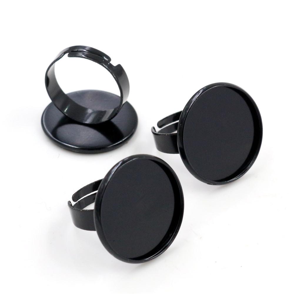 12mm 20mm 25mm 10pcs Black Silver Plated Adjustable Ring Settings Blank/Base,Fit 12/20/25mm Glass Cabochons;Ring Bezels