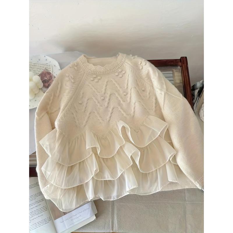 Girl's Knitted Sweater Dress: Soft Pink with Ruffled Hem, Perfect for Fall/Winter