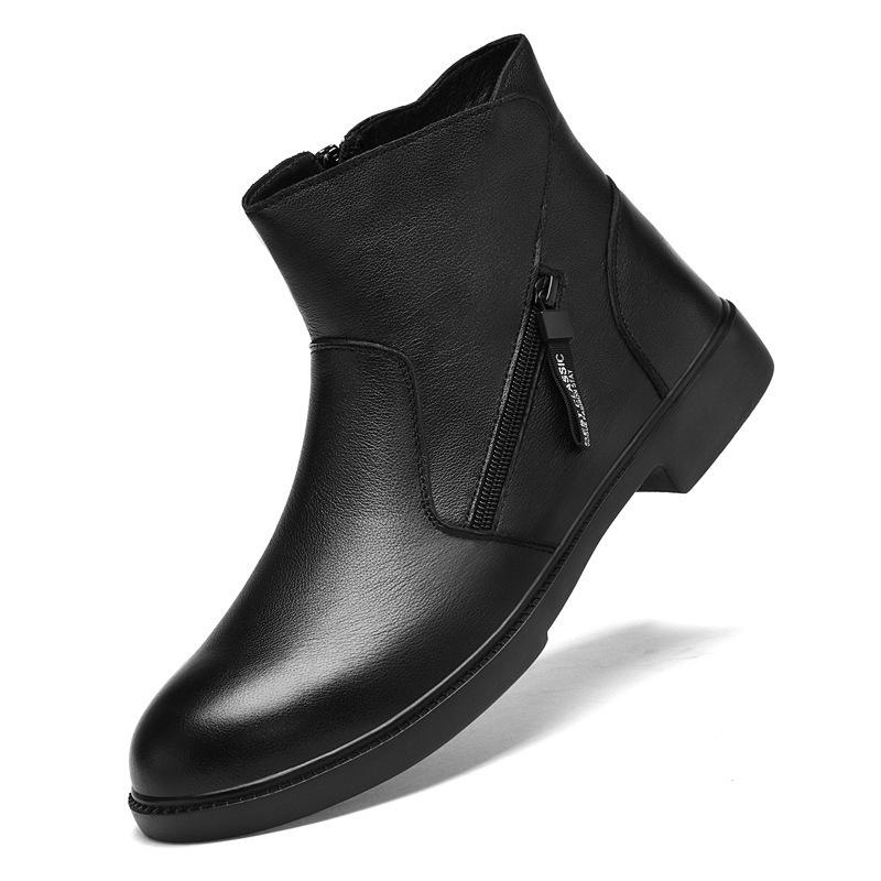 Men's Plus Size Leather Martin & Chelsea Boots - Side Zip & Fleece-Lined for Autumn/Winter