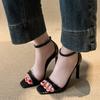 Black Patent Leather Cover Strap Designer High Heels Gladiator Sandal Women Summer Fashion Square Open Toe Party Prom Shoe