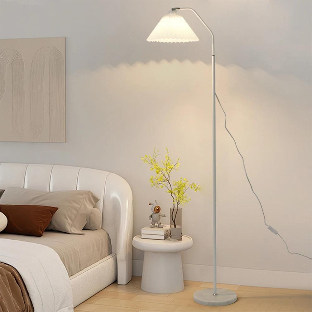 Simple Led Floor Lamp Bedroom Study Reading Standing Lamp Pleated Lampshade 3 Color Floor Light Wrought Iron Bedside Lamp