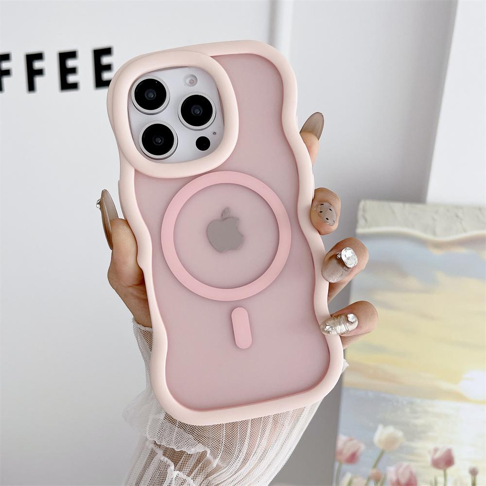 For Magsafe Matte Curly Wave Phone Case For iPhone 16 12 13 14 15 Pro Max Luxury Magnetic Wireless Charging Frosted Back Cover