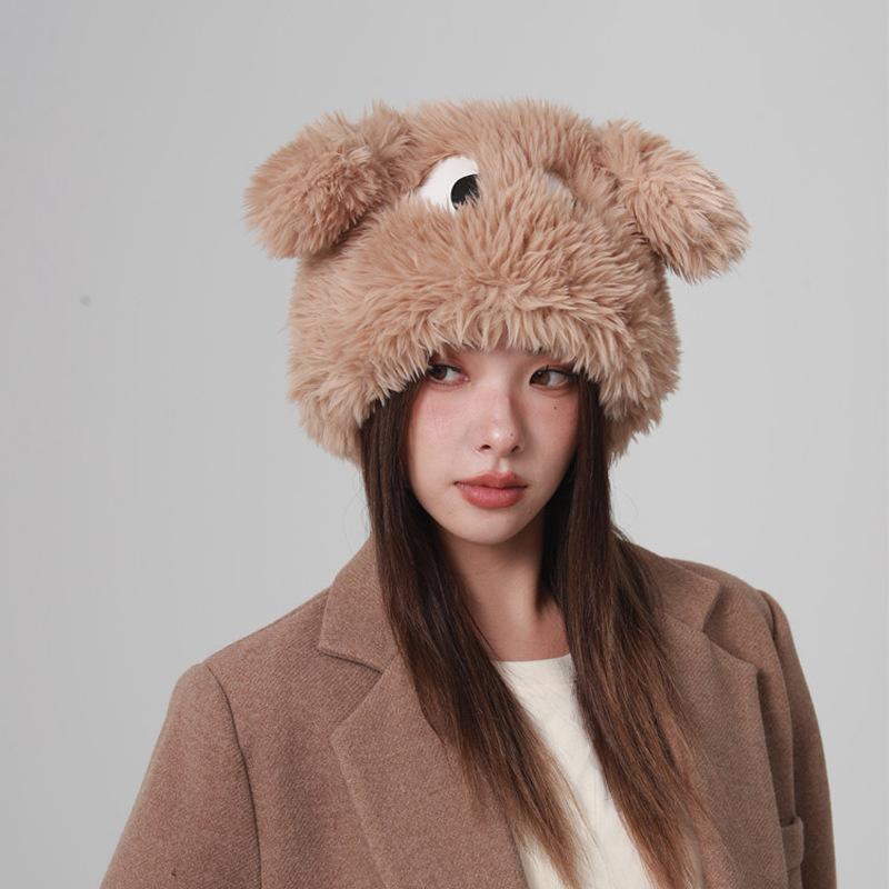 Cartoon Big eared Puppy Plush Hat Korean Style Female Autumn and Winter Cute and Funny Thickened Warm Photo Hat