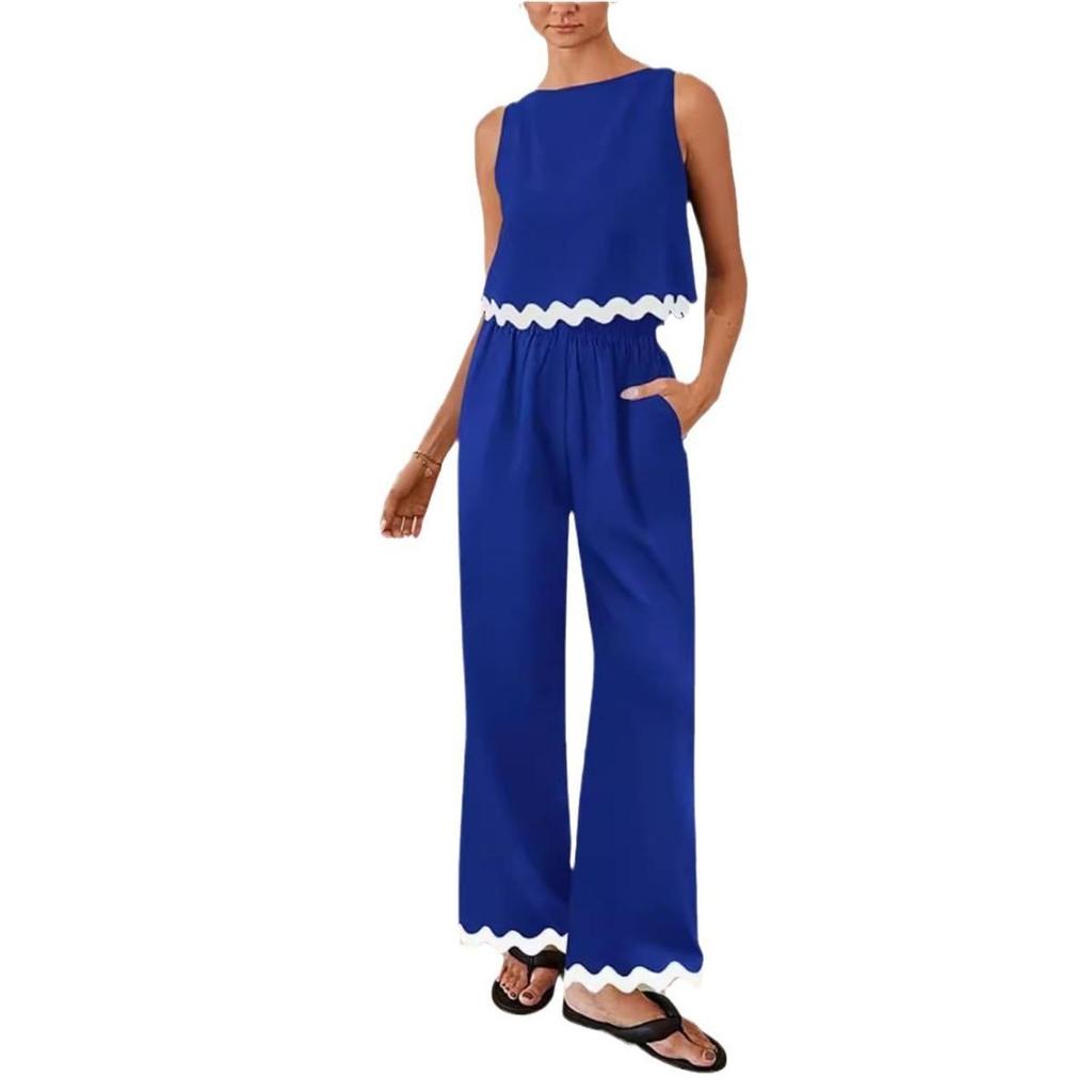 Women's Set Summer Casual Solid Color Sleeveless Round Neck Vest Trousers