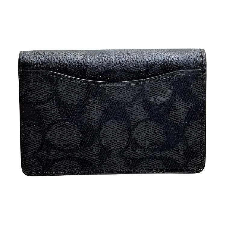 Coach Logo Print Double Fold Design Coated Canvas Card Holder Men Accessories Charcoal Black CW367-MI5