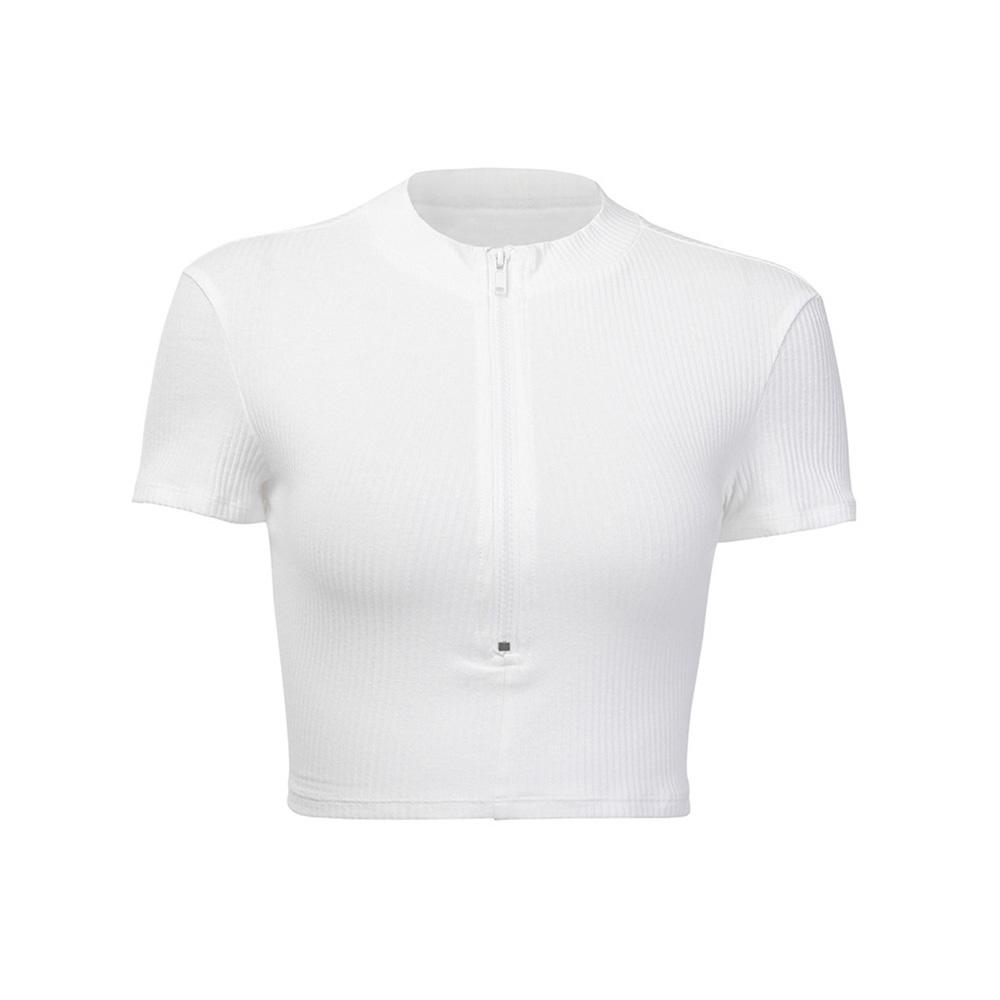 Módní Slim Fit Tričko na zip Ženy Žena Prsatější Korzet Topy Dámské Košile Tričko s vysokým výstřihem Bílá
