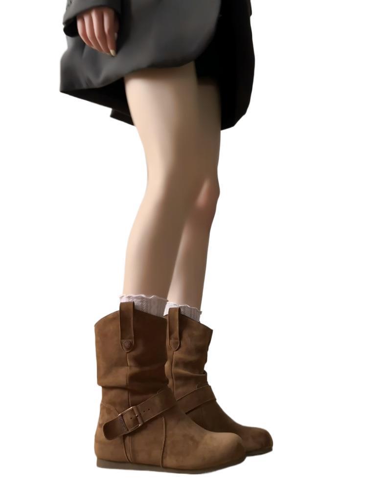 Women's Retro Ankle Boots: Hidden Heel, Western Cowboy Style, Slimming Push-Up, Martin Design - 2025 Autumn Collection