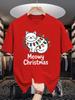 Unisex Crew Neck Tee Xmas Cat Meowy Color Lights Graphic Print Soft Cotton Loose Short Sleeve Summer Casual Male Streetwear Tops