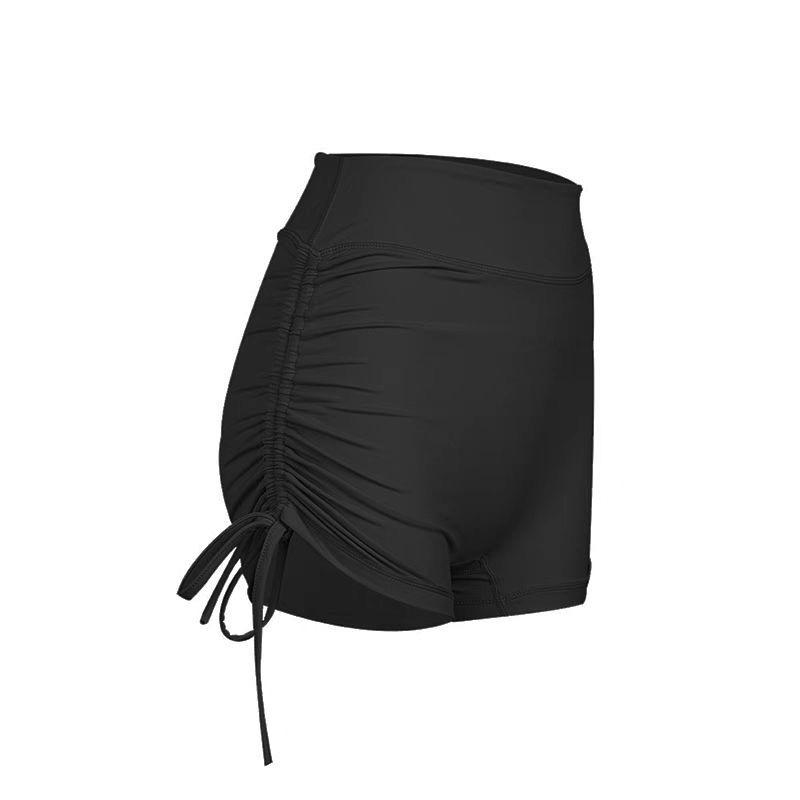 High-Waisted Quick-Dry Pleated Yoga Shorts: Butt-Lifting, Three-Quarter Length, with Drawstring for Running and Training