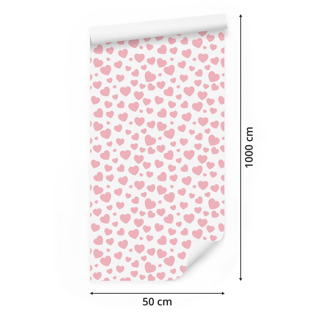 Hearts Wallpaper White and Coral 50x1000