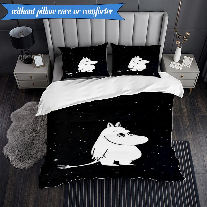3PCS White Hippo Fishing Adventure Bedding Set,Including 1pc Duvet Cover And 2pcs Pillowcases Perfect for Bedroom, Dormitory, Fan Christmas Gift
