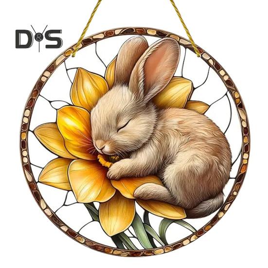 Osteranhänger zum Aufhängen, Dekoration mit Umhängeband, einfach aufzuhängen, Kaninchenmuster-Design, breite Anwendung, Fenster-Acryl-Anhänger