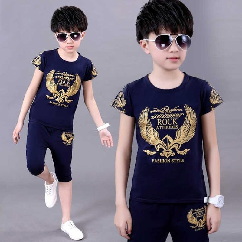 

Детский летний костюм, новинка 2021 года, детский костюм с короткими рукавами для детей среднего и старшего возраста, повседневный костюм из двух предметов