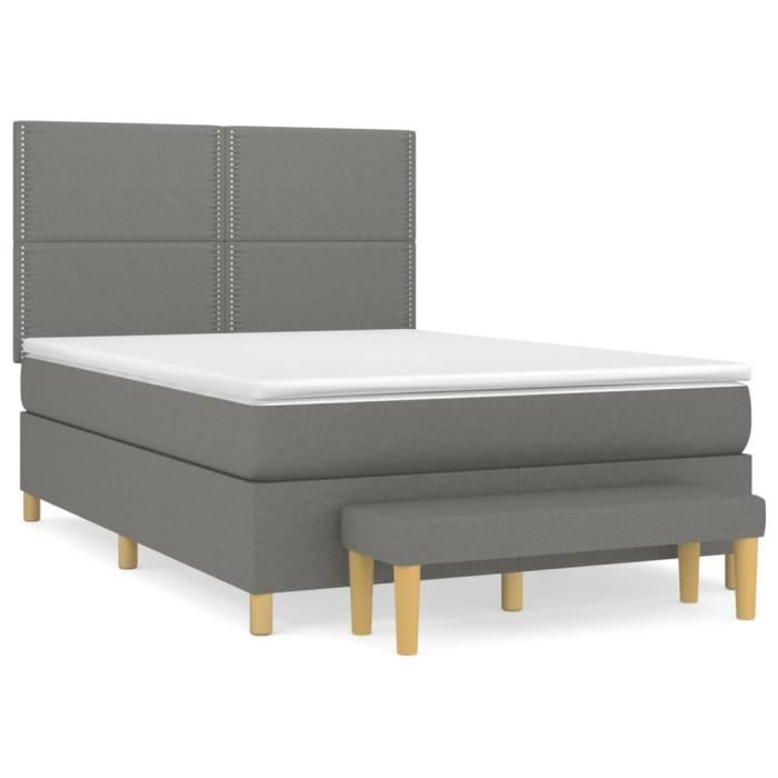 3137070 vidaXL Lit à sommier tapissier avec matelas Gris foncé 140x190cm Tissu