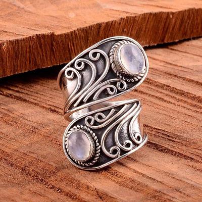 Regenbogen-Mondstein-Ring, 925 Sterling Silber Ring handgefertigter Ring, Statement-Ring, Edelstein-Ring, Boho-Ring, ovaler Mondstein-Ring, Geschenk für Sie
