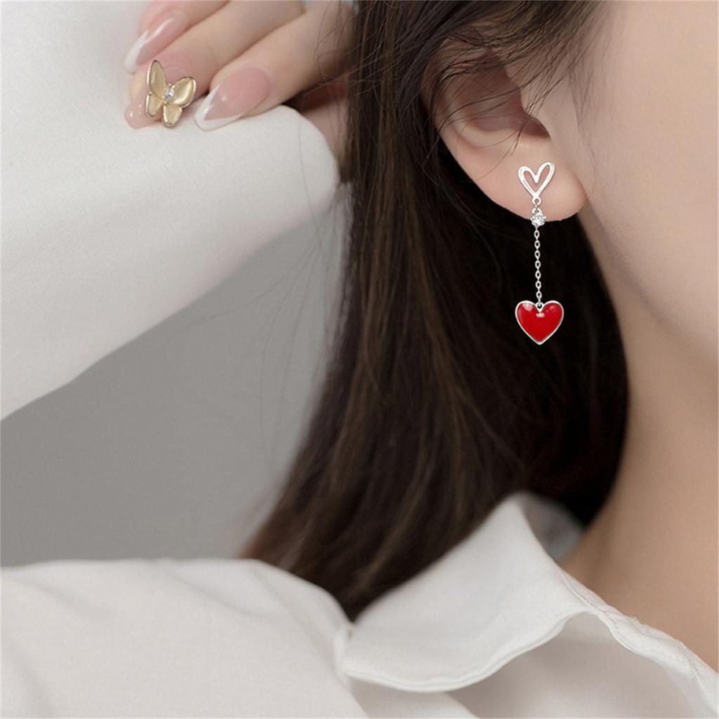 Korean Asymmetric Hollow Black Heart Dangle Earrings For Women Temperament Exaggerated Love Heart Drop Earrings Wedding Jewelry