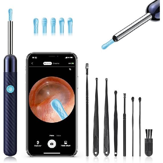 Ear Wax Removal - Earwax Remover Tool with 8 Pcs Ear Set - Ear Canal Cleaner with 1080P Camera - FSA HSA Eligible - Ear Cleaning Kit with 6 Ear Spoon