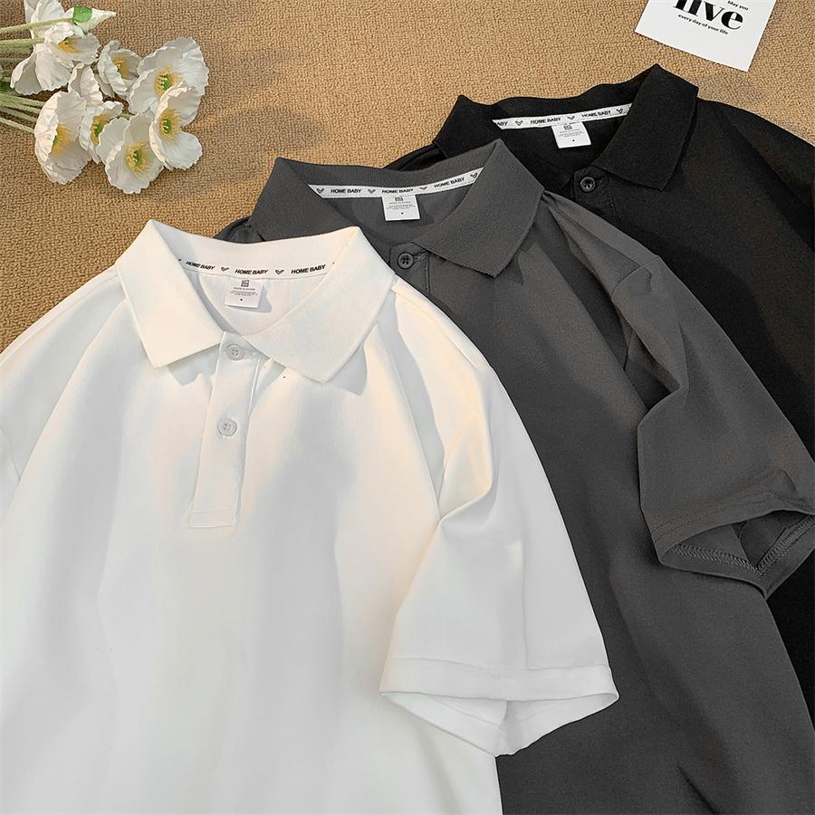 Minimalist Solid Color Turn-down Collar Short Sleeve Polo Shirt for Men Business Summer Casual Ins Versatile Commuter Half Sleeve T-shirt Top